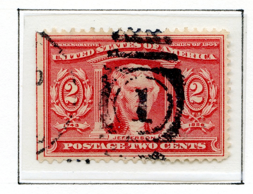 10 amerikanske frimerker fra 1904 (5 ulike frimerker) som viser sentrale personer knyttet til "The Louisiana Purchase" i 1803 der 15 stater ble kjøpt fri fra Frankrike. To frimerker med grønn bakgrunnsfarge viser portrettet av Livingston, to frimerker med rød bakgrunnsfarge viser portrett av Jefferson, to med fiolett bakgrunnsfarge som viser Monroe, to blå viser Mc Kinley, og to brune frimerker som viser kart over de aktuelle statene.