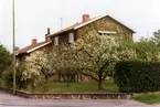 Tvåvåningsbostadshus med gult fasadtegel, klängväxt och sadeltak på Vintergatan 20, ägaren hette Allan Olsson, byggåret var 1951 och byggmästare var Bertil Danielsson.