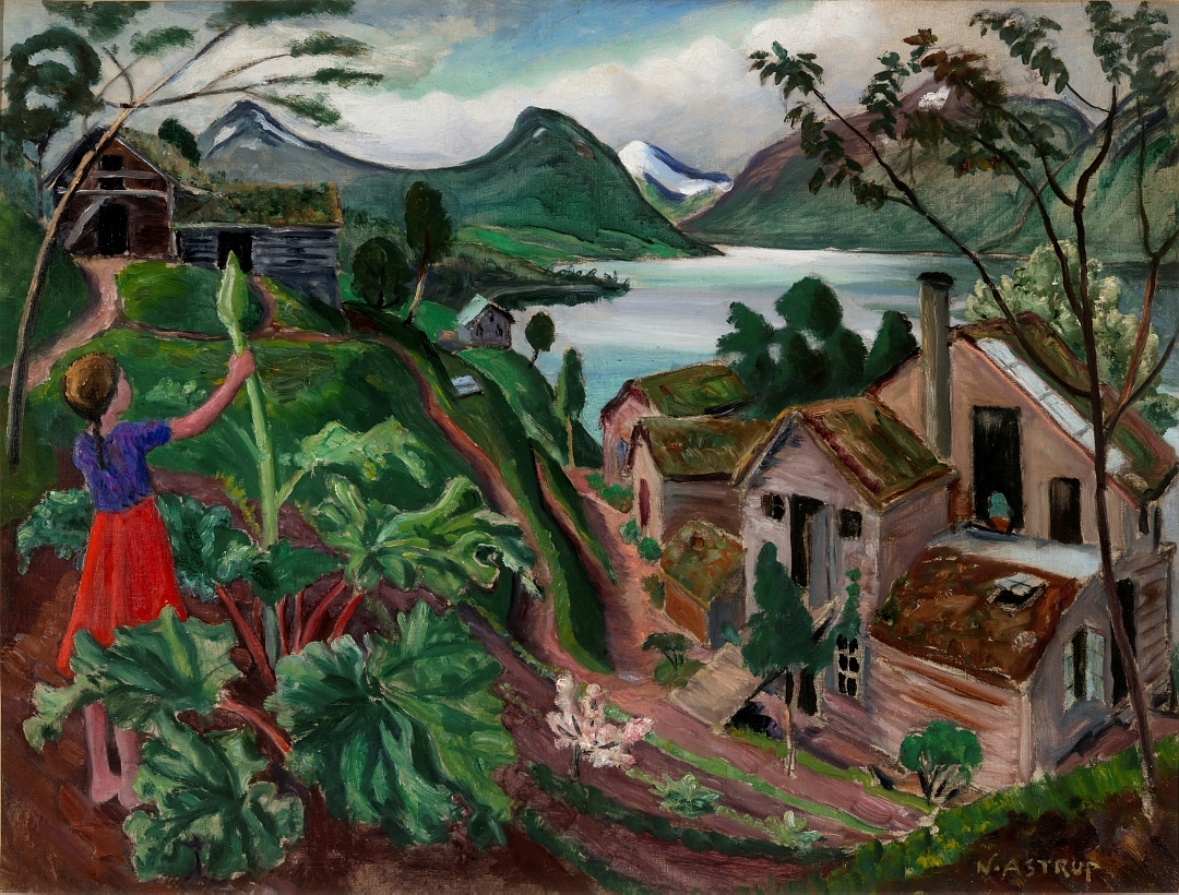 Rabarbra og småpike på Sandalstrand [Maleri]