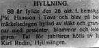 Pål Hansson.
Född den 26 oktober 1859 i Tanums sn.
Död 9 april 1941 ibm.