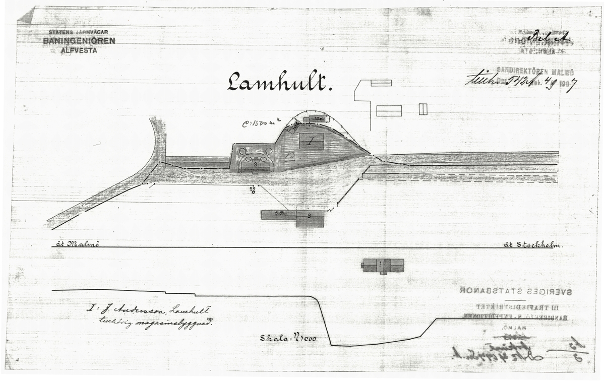 Lamhult.

Fogelbergs samling. Inför järnvägens 150-årsjubileum 2006 gjorde Fredrik Fogelberg och Charlotte Lagerberg Fogelberg ett utredningsarbete åt dåvarande Banverket om järnvägens planteringar. Närmare 200 planteringsskisser kopierades från Riksarkivet, landsarkiven och hos privatpersoner. Planteringsskisserna är digitaliserade från de gjorda kopiorna och inte från originalen i arkiven.