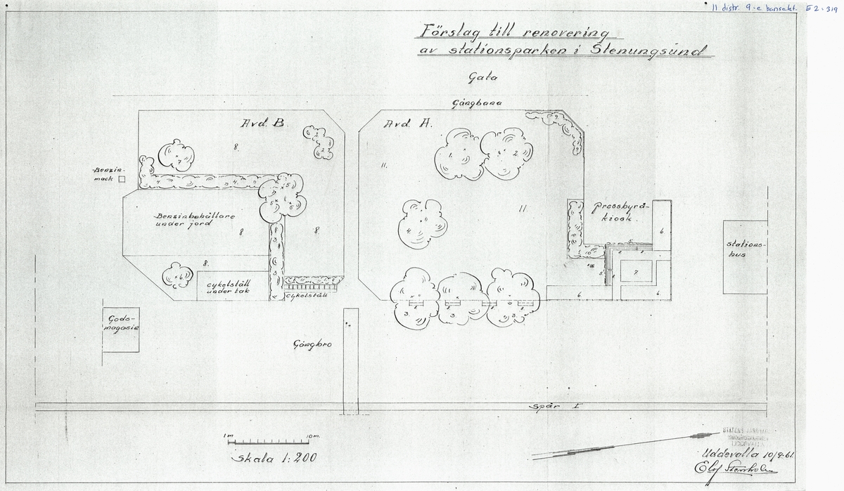 Förslag till renovering av stationsparken i Stenungsund.

Fogelbergs samling. Inför järnvägens 150-årsjubileum 2006 gjorde Fredrik Fogelberg och Charlotte Lagerberg Fogelberg ett utredningsarbete åt dåvarande Banverket om järnvägens planteringar. Närmare 200 planteringsskisser kopierades från Riksarkivet, landsarkiven och hos privatpersoner. Planteringsskisserna är digitaliserade från de gjorda kopiorna och inte från originalen i arkiven.