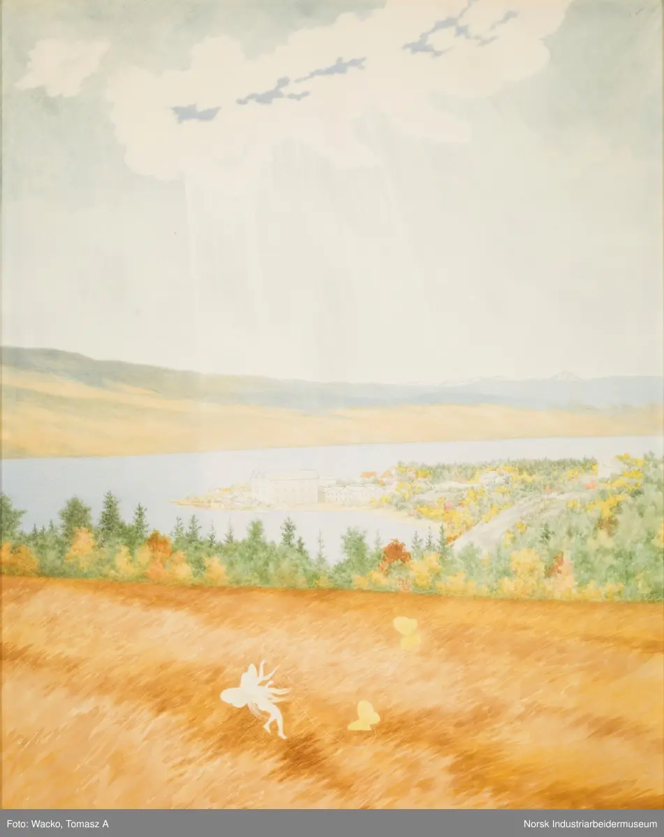 Fem akvareller med motiv fra utbyggingen av kraftverket Svælgfos. «Fossen» (1907), «Grunnarbeide» (1907), «Dammen på Kloumann-sjøen» (1908), «Svælgfos» (1907) og «Markens grøde» (1907).