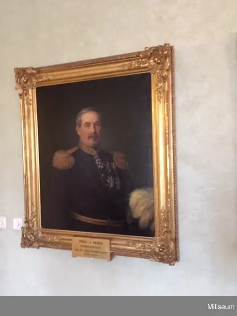 Oljemålning på duk i förgylld träram, föreställande generalmajor Johan af Kleen, chef för Fortifikationen 1858 - 1868. Olja, kopia efter original av Amalia Lindegren.