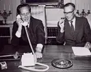 Från invigningen av den transatlantiska telekabeln den 25 september 1956. Statsrådet Sven Andersson och generaldirektör Sterky.