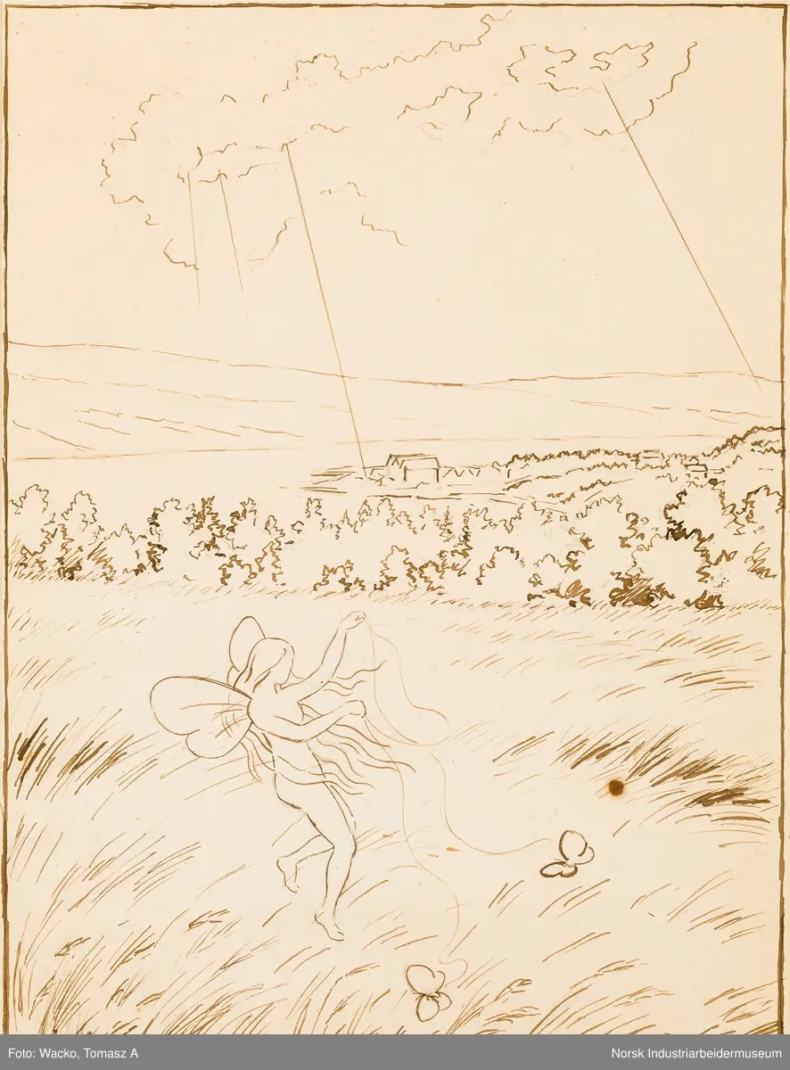 Fem forstudeier og skisser til svelgfos-serien. Motiv fra utbyggingen av kraftverket Svælgfos. Forarbeidet til «Fossen» (1907), «Grunnarbeide» (1907), «Dammen på Kloumann-sjøen» (1908), «Svælgfos» (1907) og «Markens grøde» (1907).