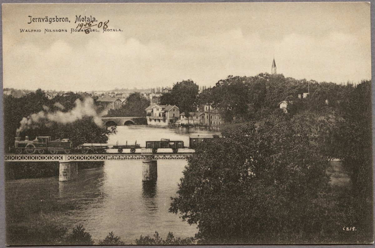 Järnvägsbron över Motala Ström på linjen mellan Fågelsta och Motala.