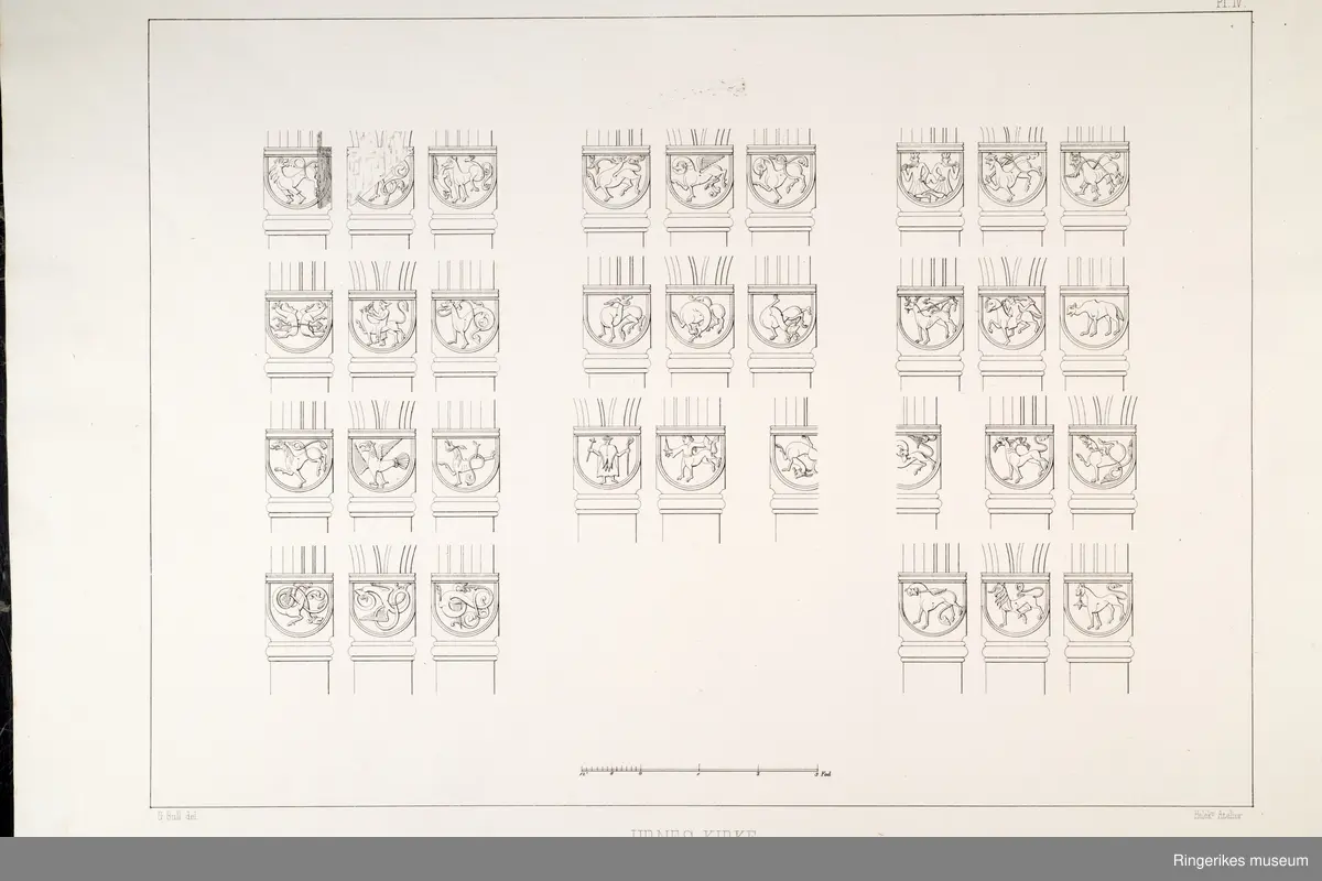 Heftet Norske bygninger fra fortiden utgitt av Foreningen til norske fortidsminnemerkers bevaring
Første hefte plansje 1-4 
Medfølger foreningens årsberetning 1859
Fire plansjer av Urnes kirke i Sogn
Plansjene er tegnet av G.Bull