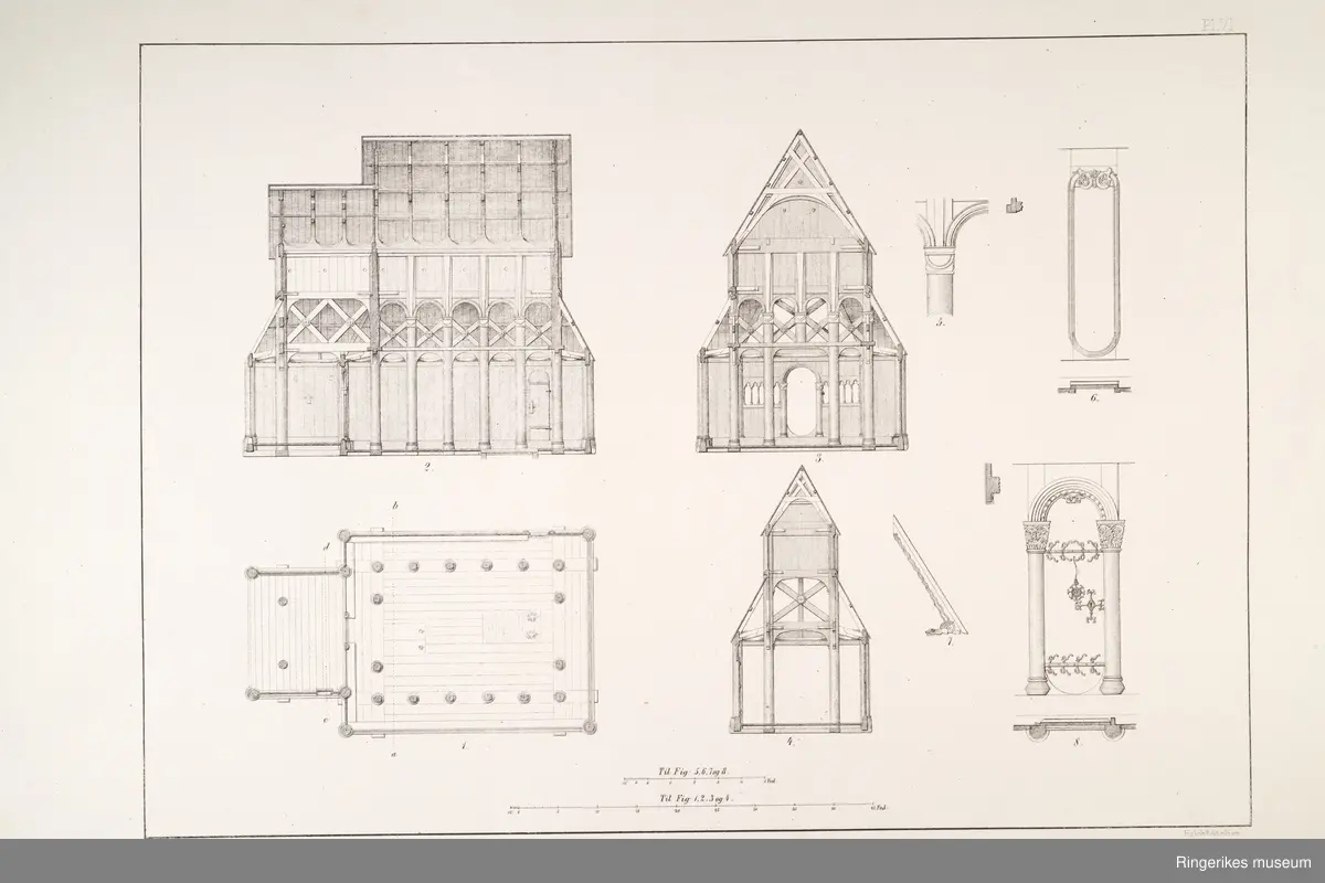Heftet Norske bygninger fra fortiden utgitt av Foreningen til norske fortidsminnemerkers bevaring
Andet  hefte plansje 5-9
Medfølger foreningens årsberetning 1860
Plansjene er tegnet av G.Bull