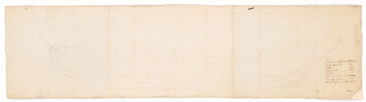 70-kanonersskeppet SOPHIA MAGDALENA. Linjeritning.