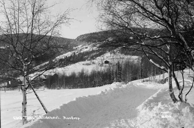 Sør-Fron. Hundorp. Nordre Lia. Tofte sanatorium. Utsikt mot nord. Vinterlandskap. To negativer med samme motiv.