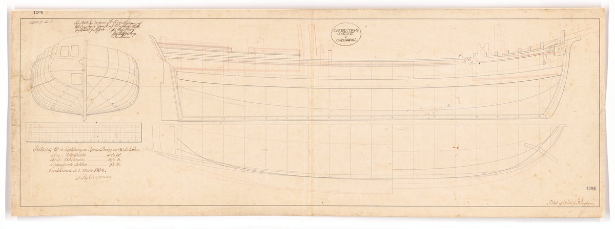 Spant- och linjeritning till snaubriggen LAXEN