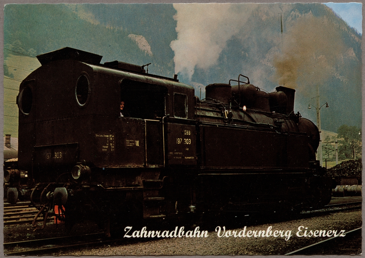 Kuggstångsbana som går mellan Eisenerz och Vordernberg. Byggdes 1897 och har en längd på 19,95 km. Österreichische Bundesbahnen, ÖBB 197 303.