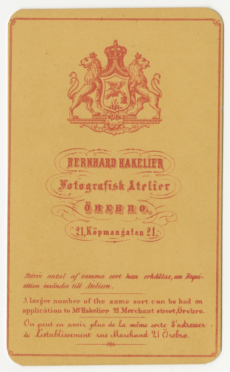 Porträtt av Carl Amandus Hallin, officer vid Skaraborgs regemente I 9.

Se även bild AMA.0002077, AMA.0006718, AMA.0007588 och AMA.0007592.