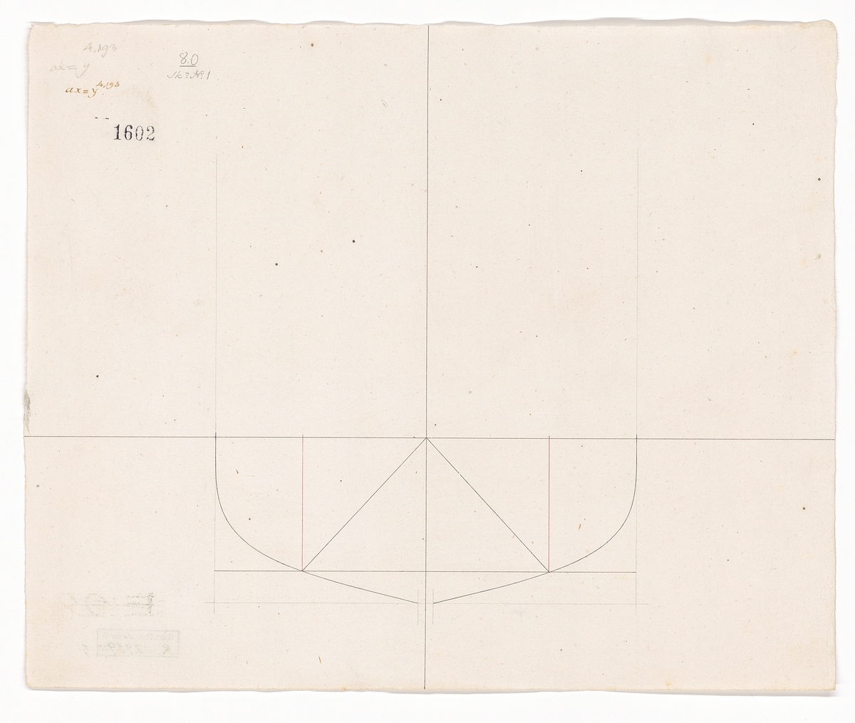 "Ritningar att kombinera en ellips med en parabol till bogens formerande och höjden av bredden uti plan." Linjeskepp av olika storlekar.