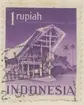 Frimärke ur Gösta Bodmans filatelistiska motivsamling, påbörjad 1950.
Frimärke från Indonesien, 1949. Motiv av hus i Indonesien, 1949.