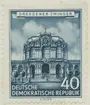 Frimärke ur Gösta Bodmans filatelistiska motivsamling, påbörjad 1950.
Frimärke från Östtyskland, 1955. Motiv av rekonstruktion av Zwinger rokokopalats i Dresden. 