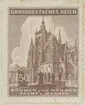 Frimärke ur Gösta Bodmans filatelistiska motivsamling, påbörjad 1950.
Frimärke från Böhmen-Märhren, 1944. Motiv av St. Vitus Domen i Prag. 