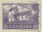 Frimärke ur Gösta Bodmans filatelistiska motivsamling, påbörjad 1950.
Frimärke från Danmark, 1944. Motiv av Ejby Kyrka på Själland.