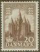 Frimärke ur Gösta Bodmans filatelistiska motivsamling, påbörjad 1950.
Frimärke från Danmark, 1953. Motiv av Domkyrkan i Kalundborg (uppf. 1100-1200-talet). 