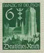 Frimärke ur Gösta Bodmans filatelistiska motivsamling, påbörjad 1950.
Frimärke från Tyskland, 1939. Motiv av Maria Kyrka i Danzig. 