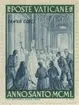 Frimärke ur Gösta Bodmans filatelistiska motivsamling, påbörjad 1950.
Frimärke från Vatikanen, 1950. Motiv av Påven, Pius XII som öppnar porten till St. Petersdomen. 