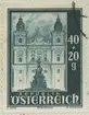 Frimärke ur Gösta Bodmans filatelistiska motivsamling, påbörjad 1950.
Frimärke från Österrike, 1948. Motiv av Salzburgerdomen. 