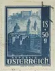 Frimärke ur Gösta Bodmans filatelistiska motivsamling, påbörjad 1950.
Frimärke från Österrike, 1948. Motiv av Salzburgerdomen och fästningen. 