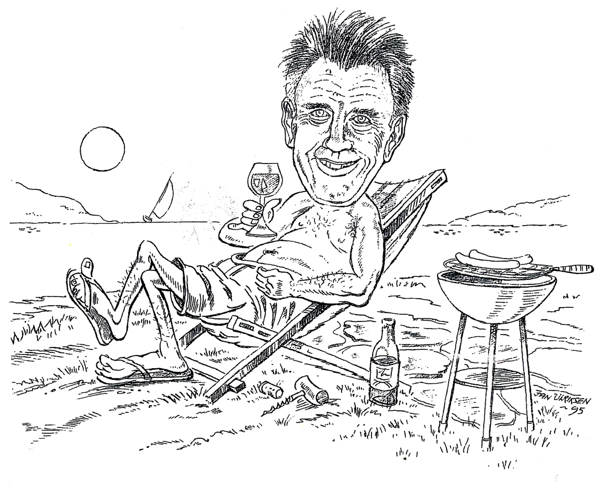 Gratulasjonskort illustrert med en tegning. Vertikalt format ved sammenfolding.