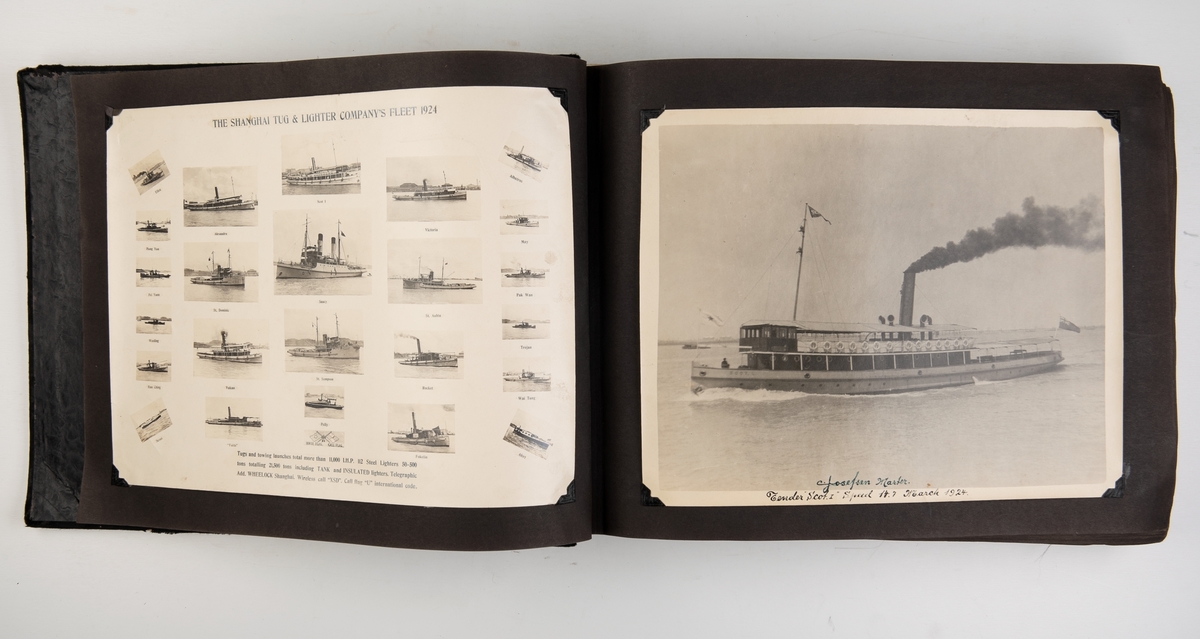 Album med fotografier fra virksomheten til The Shanghai Tug & Lighter Company. Inneholder bl.a. en billedoversikt over The Shanghai Tug & Lighter Company's flåte i 1924, samt billedserier av skip i nødsituasjoner og under berging. Blant skipene er 'Hervar', 'Solvær', 'Antarctic', 'Beldagny', og 'Valuta'