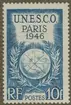 Frimärke ur Gösta Bodmans filatelistiska motivsamling, påbörjad 1950.
Frimärke från Frankrike, 1946. Motiv för Unesco, F. N. för utveckling och uppfostran, vetenskap. 