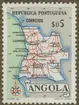 Frimärke ur Gösta Bodmans filatelistiska motivsamling, påbörjad 1950.
Frimärke från Portugisiska S.V. Afrika, Angola, 1955. Motiv av karta över Angola.