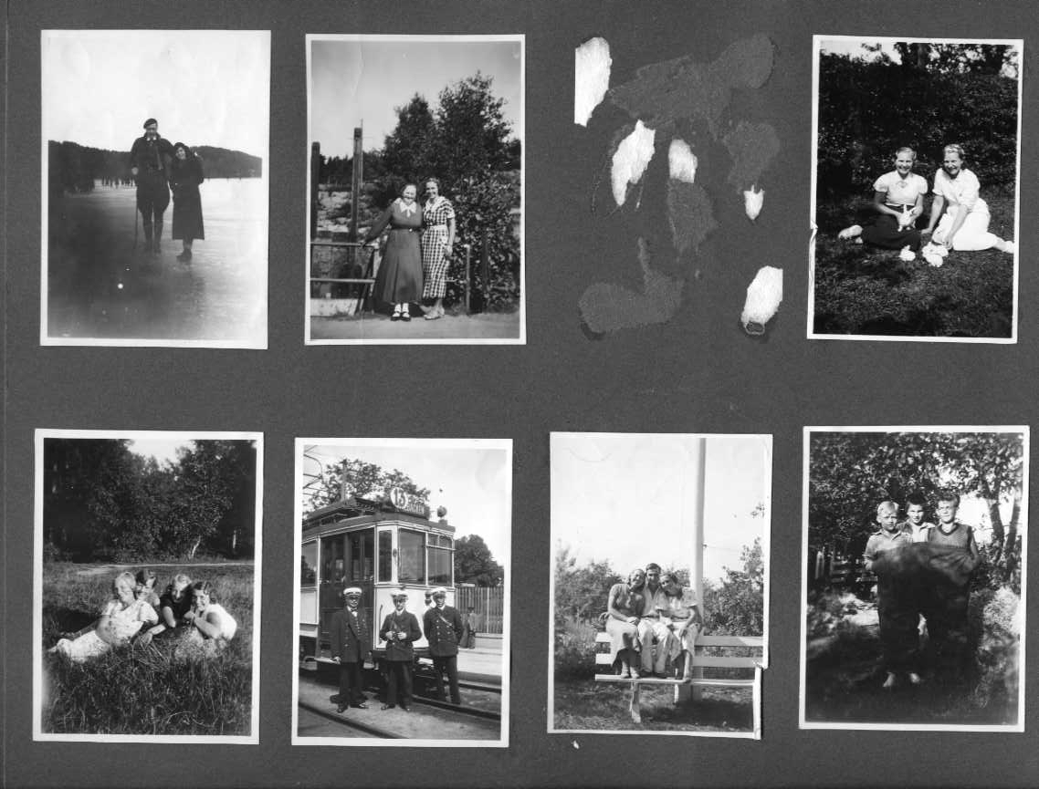 Porträtt och gruppbilder; scener från bad, fiske, skidåkning, skridskoåkning, hemmiljöer och utflykter.