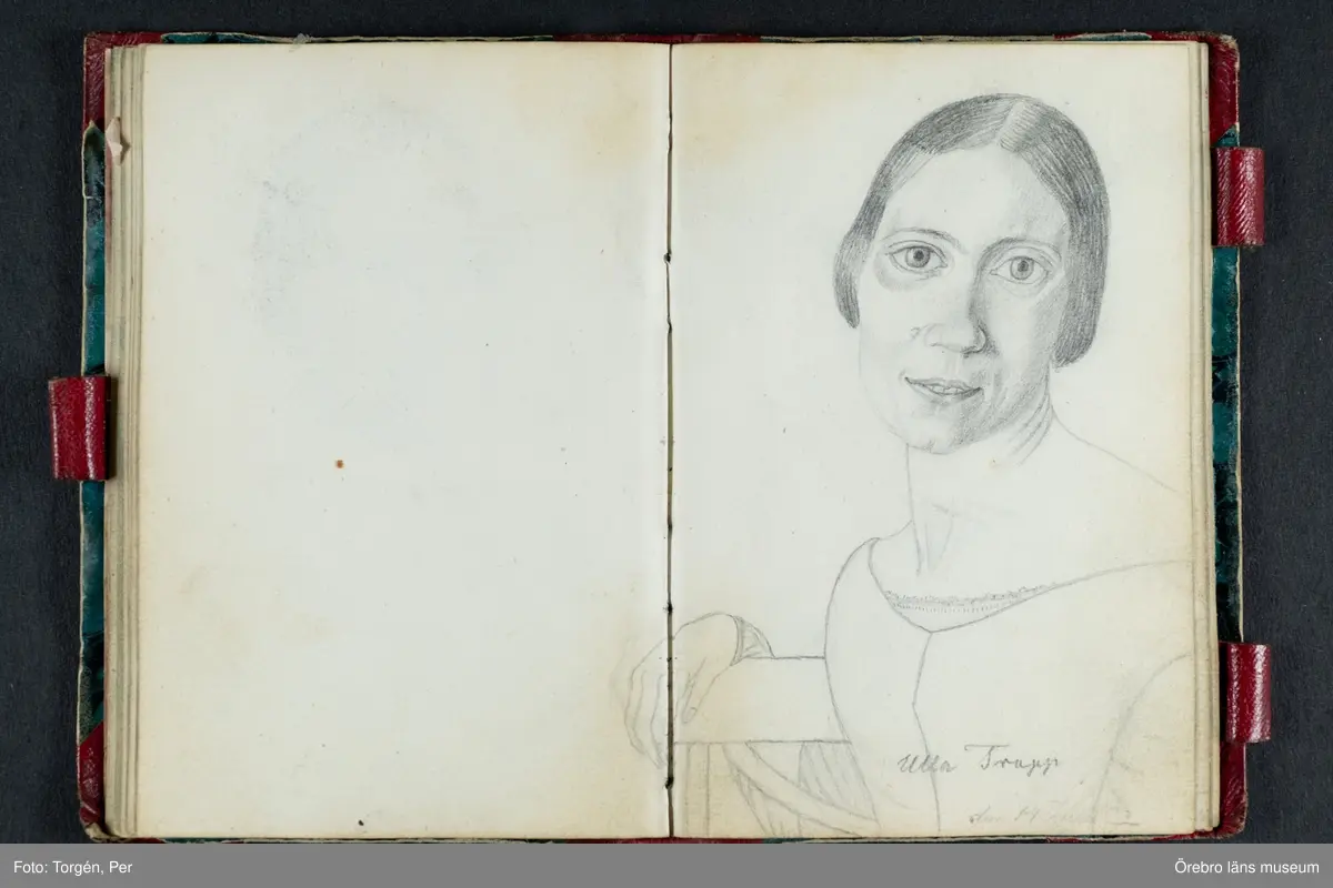 Skissbok med studieporträtt i blyerts av Wilhelmina Lagerholm (1826-1917).  Skisserna är förmodligen tecknade i Örebro under våren och sommaren 1850. I november samma år flyttade Wilhelmina Lagerholm till Stockholm för att studera teckningskonst och måleri. Några av bilderna är daterade och flera har namn på den avporträtterade. De föreställer släktingar, familjemedlemmar samt vänner och bekanta i Örebro.
Ingår i PS-15 Juliana Mannerfelt (W:s faster), F:5 Skissböcker, mm. Wilhelmina Lagerholm.