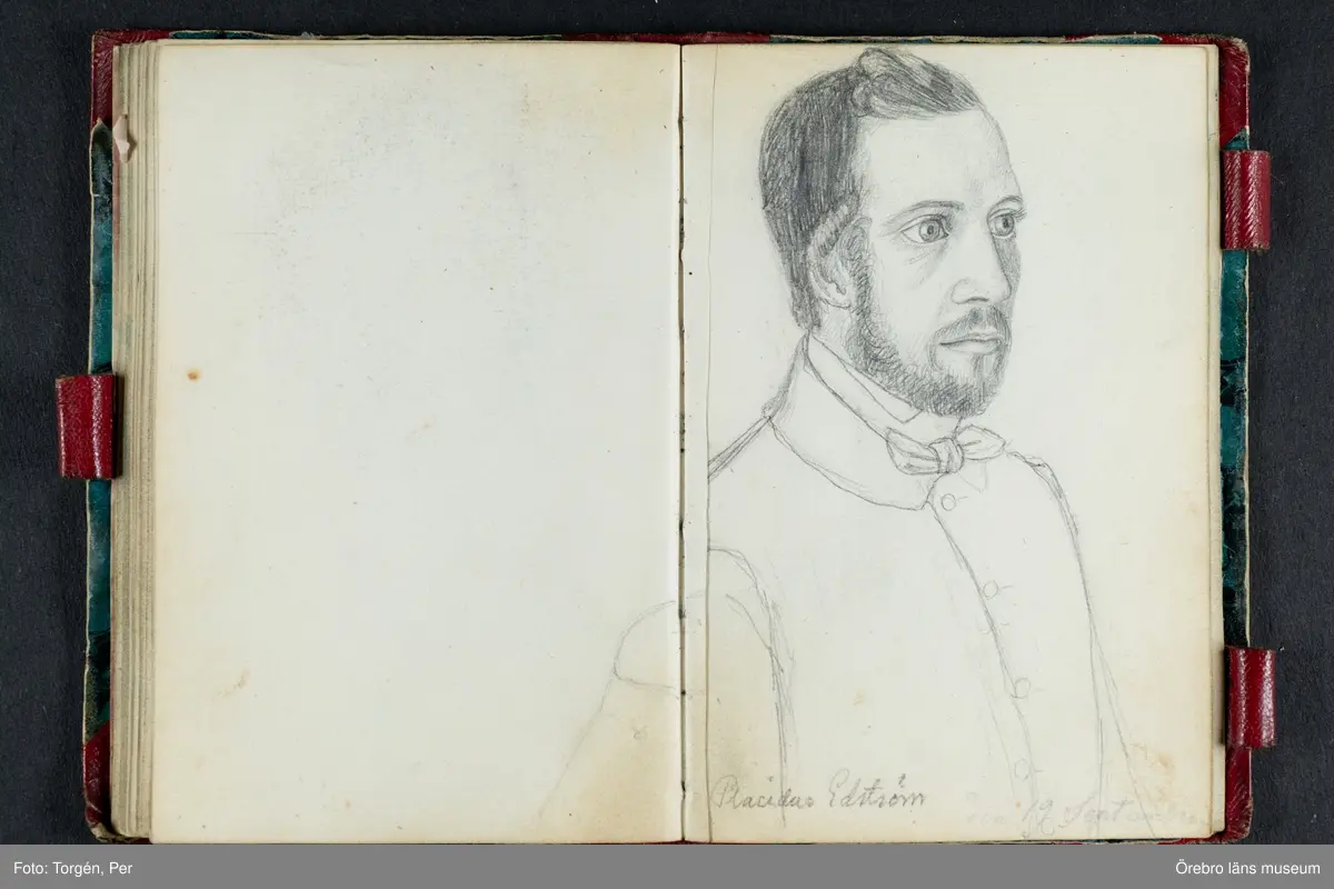 Skissbok med studieporträtt i blyerts av Wilhelmina Lagerholm (1826-1917).  Skisserna är förmodligen tecknade i Örebro under våren och sommaren 1850. I november samma år flyttade Wilhelmina Lagerholm till Stockholm för att studera teckningskonst och måleri. Några av bilderna är daterade och flera har namn på den avporträtterade. De föreställer släktingar, familjemedlemmar samt vänner och bekanta i Örebro.
Ingår i PS-15 Juliana Mannerfelt (W:s faster), F:5 Skissböcker, mm. Wilhelmina Lagerholm.