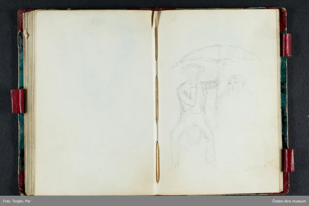 Skissbok med studieporträtt i blyerts av Wilhelmina Lagerholm (1826-1917).  Skisserna är förmodligen tecknade i Örebro under våren och sommaren 1850. I november samma år flyttade Wilhelmina Lagerholm till Stockholm för att studera teckningskonst och måleri. Några av bilderna är daterade och flera har namn på den avporträtterade. De föreställer släktingar, familjemedlemmar samt vänner och bekanta i Örebro.
Ingår i PS-15 Juliana Mannerfelt (W:s faster), F:5 Skissböcker, mm. Wilhelmina Lagerholm.