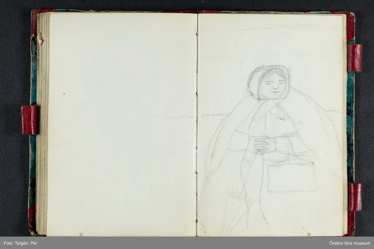 Skissbok med studieporträtt i blyerts av Wilhelmina Lagerholm (1826-1917).  Skisserna är förmodligen tecknade i Örebro under våren och sommaren 1850. I november samma år flyttade Wilhelmina Lagerholm till Stockholm för att studera teckningskonst och måleri. Några av bilderna är daterade och flera har namn på den avporträtterade. De föreställer släktingar, familjemedlemmar samt vänner och bekanta i Örebro.
Ingår i PS-15 Juliana Mannerfelt (W:s faster), F:5 Skissböcker, mm. Wilhelmina Lagerholm.