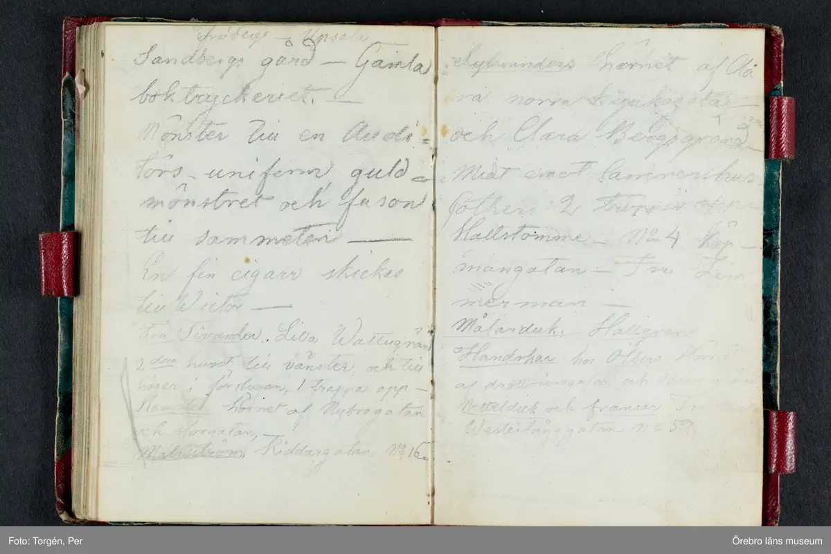 Skissbok med studieporträtt i blyerts av Wilhelmina Lagerholm (1826-1917).  Skisserna är förmodligen tecknade i Örebro under våren och sommaren 1850. I november samma år flyttade Wilhelmina Lagerholm till Stockholm för att studera teckningskonst och måleri. Några av bilderna är daterade och flera har namn på den avporträtterade. De föreställer släktingar, familjemedlemmar samt vänner och bekanta i Örebro.