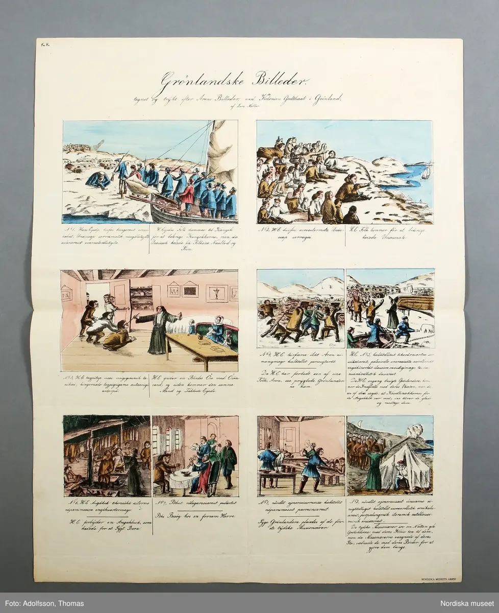 Huvudliggaren:
"Teckningar af infödda grönländningar, litograferade af infödda grönländningar i Godthaab. G. af universit. adj. T. Fries i Uppsala i maj eller juni 1874.