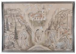 Kompositionsskiss till dekorativ väggmålning i Valbo kommuna