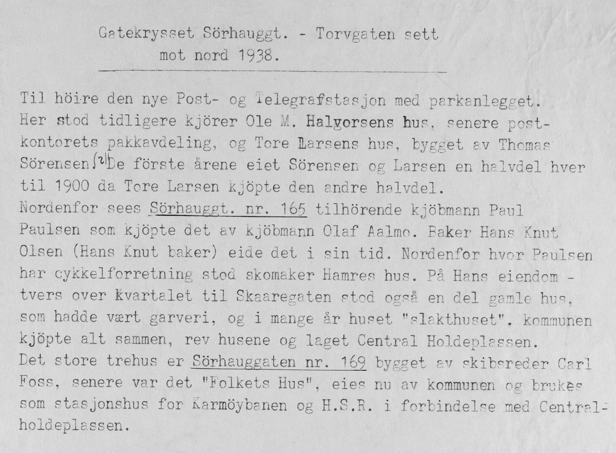 Gatekrysset Sørhauggata - Torggata sett mot nord, 1938.