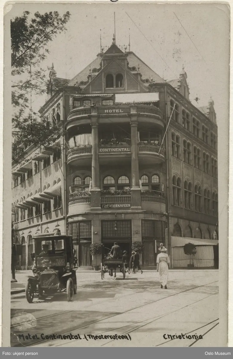 Hotel Continental, Theatercaféen, bil, hestekjøretøy, mennesker