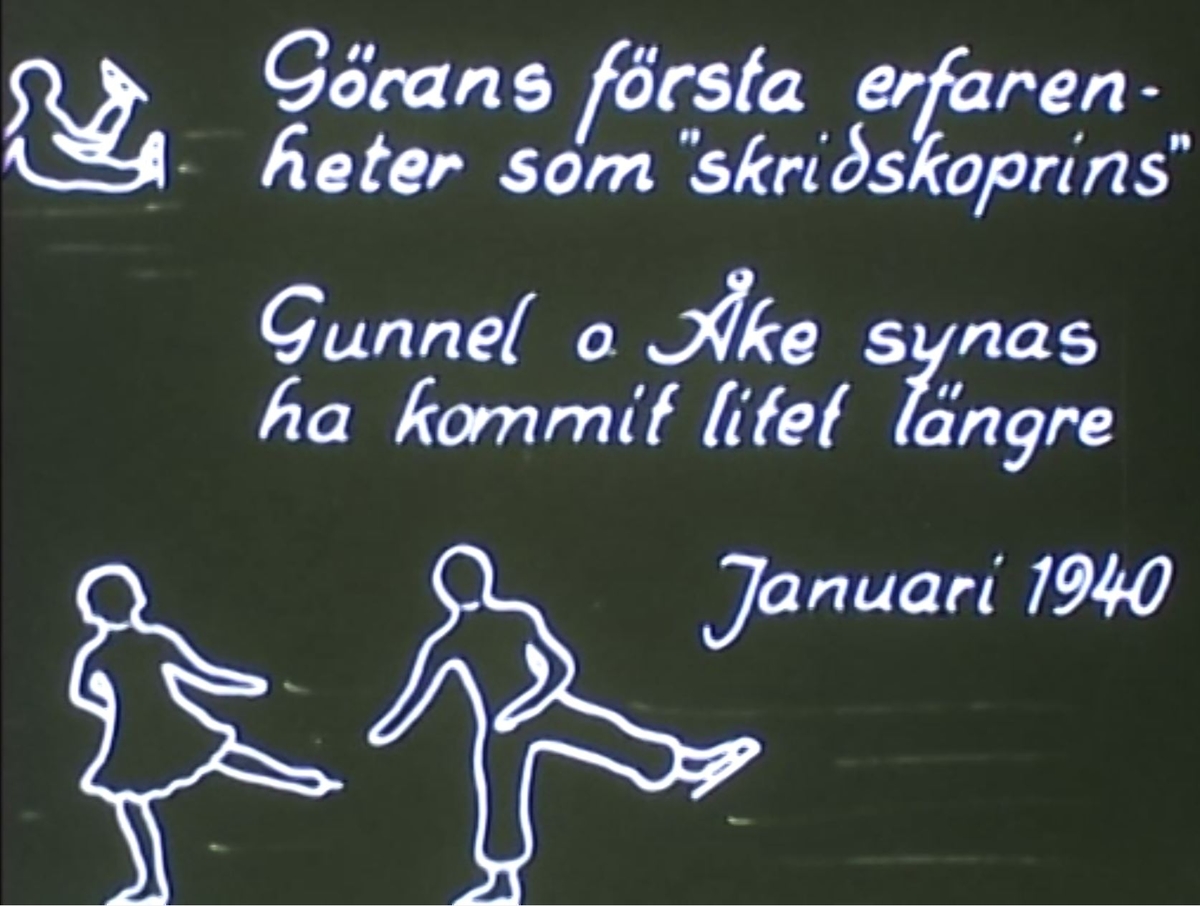 Skridsko 1940
När vinterkylan blev stabil spolades en liten skridskobana i parken mellan Prinsgatan och Angelgatan. Skridskorör hade börjat komma men de flesta hade skridskomedar som spändes fast på pjäxorna med läderremmar.