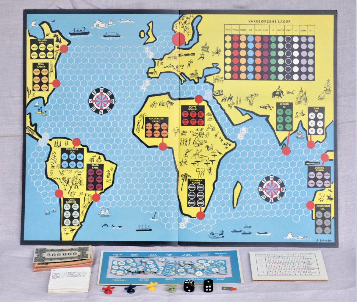 Spillet heter "Shipping", og inneholder spillbrett, forflytnigsfigurer, penger og brikker mm.