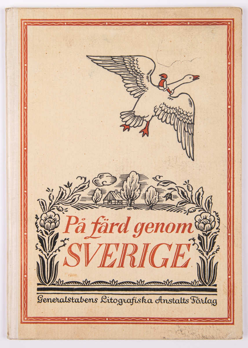 Skolbok, 2st. "På färd genom SVERIGE". Kartor och bilder med anknytning till Nils Holgerssons underbara resa genom Sverige av Selma Lagerlöf. Stämplad "CENTRALSKOLAN".
