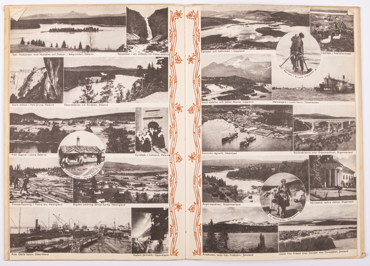 Skolbok, 2st. "På färd genom SVERIGE". Kartor och bilder med anknytning till Nils Holgerssons underbara resa genom Sverige av Selma Lagerlöf. Stämplad "CENTRALSKOLAN".