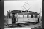 Aktiebolaget Stockholms Spårvägar, SS A2b 125, linje 11, som gick mellan Mariebergsgatan och Värtan. Fotograferad vid Hagalund järnvägsstation 1922.