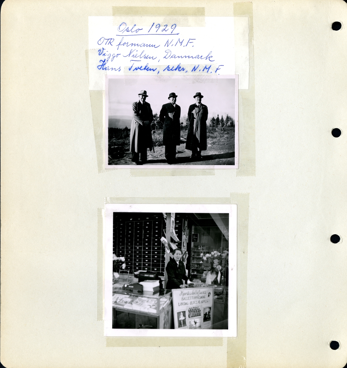 Fra familiealbum. Oslo 1929. Fra venstre: Olaf T. Ranum senior formann i Norges Musikkhandlerforbund., Viggo Nielsen, Danmark og Hans Tveten sekretær i Norges Musikkhandlerforbund.