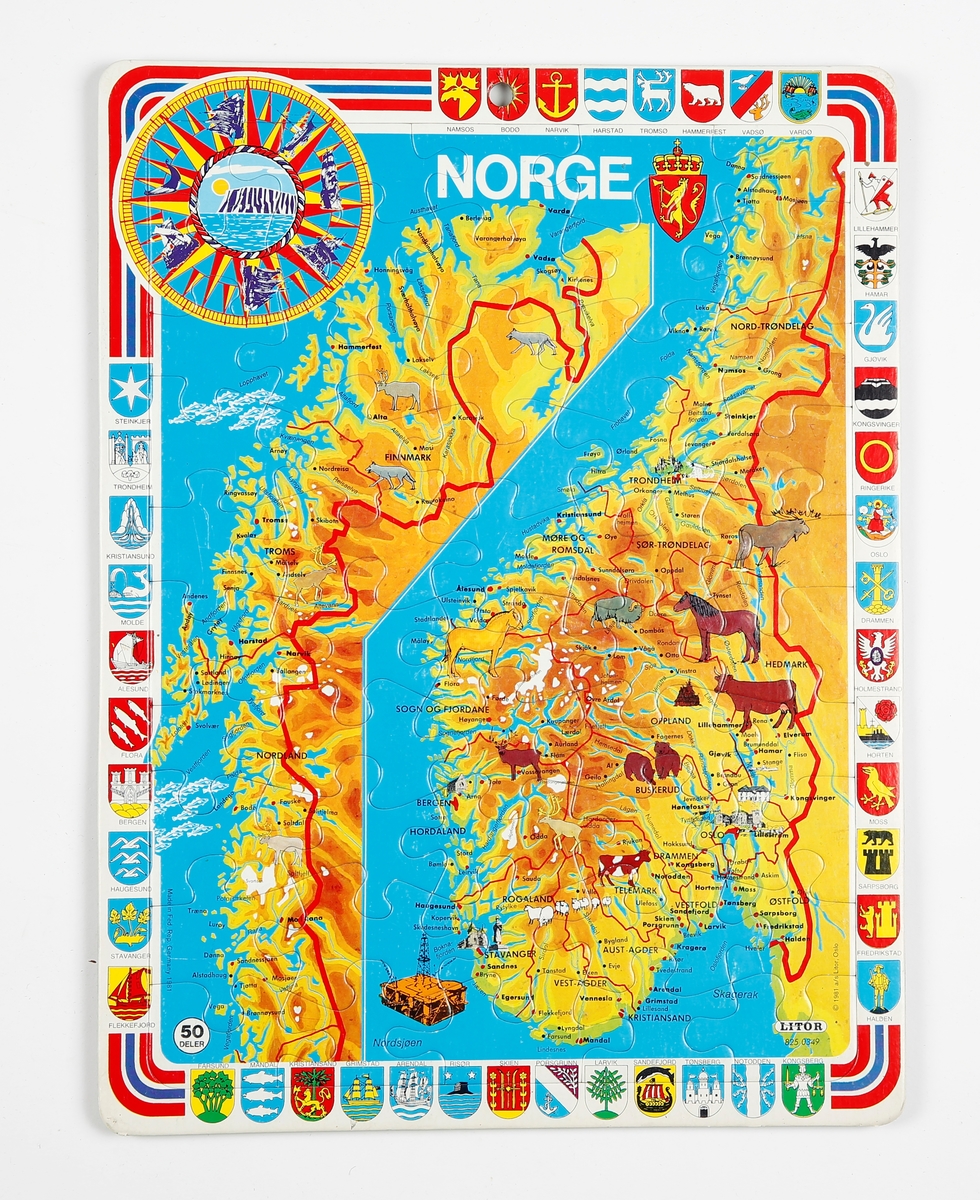 Puslespill med motiv av et Norgeskart