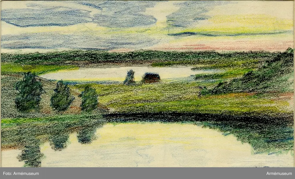 Teckning av färgkrita, utförd av Thorsten Reutersvärd, föreställande Österskär, Åkers kanal.